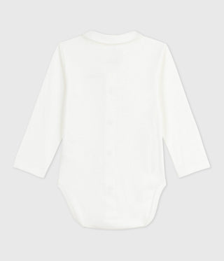 Babies' Bodysuit with An Embroidered Collar and A Message On The Chest