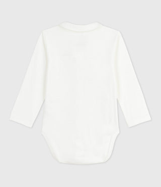 Babies' Bodysuit with An Embroidered Collar and A Message On The Chest