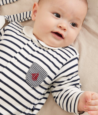 Babies Breton Stripe Cotton Playsuit With a Collar