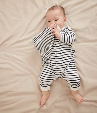 Babies Breton Stripe Cotton Playsuit With a Collar