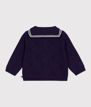 Babies' Openwork Cotton Cardigan with A Sailor Collar