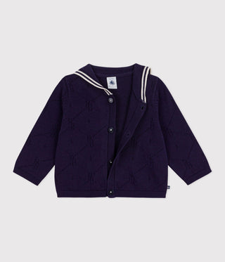 Babies' Openwork Cotton Cardigan with A Sailor Collar