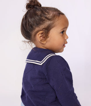 Babies' Openwork Cotton Cardigan with A Sailor Collar