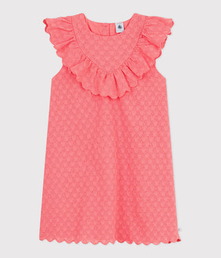 Girl's Short-Sleeved Heart-Patterned Cotton Dress