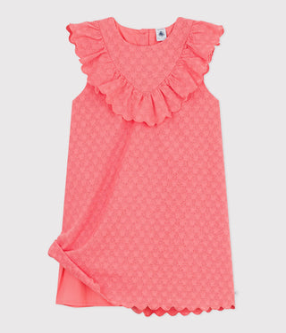 Girl's Short-Sleeved Heart-Patterned Cotton Dress