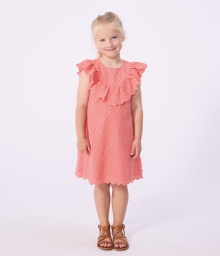 Girl's Short-Sleeved Heart-Patterned Cotton Dress