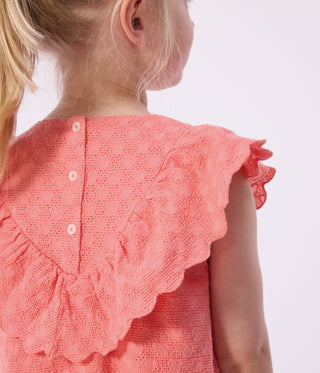 Girl's Short-Sleeved Heart-Patterned Cotton Dress
