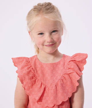 Girl's Short-Sleeved Heart-Patterned Cotton Dress