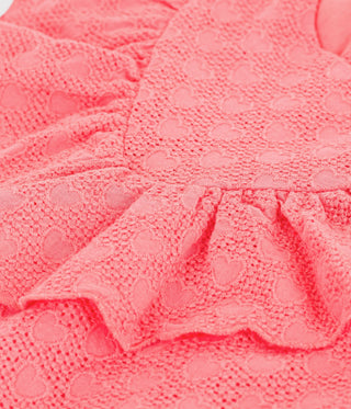 Girl's Short-Sleeved Heart-Patterned Cotton Dress