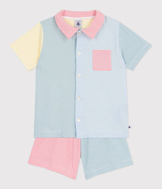 Children's Short Stripy Buttoned Cotton Pyjamas