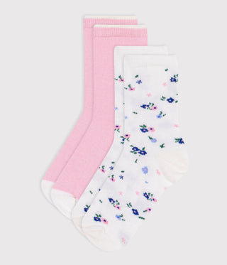 Girls' Flower-Print Cotton Socks - 2-Pack