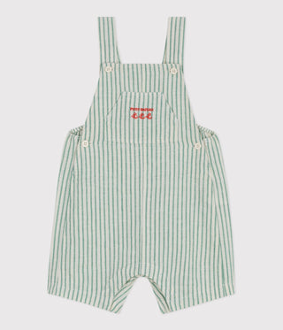 Babies' Short-Legged Stripy Cotton/Linen Dungarees