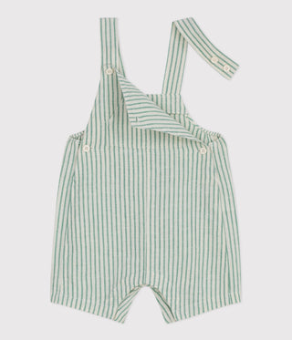 Babies' Short-Legged Stripy Cotton/Linen Dungarees