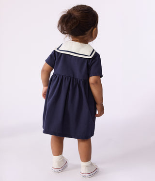Babies' Short-Sleeved Plain Cotton Dress with A Sailor Collar