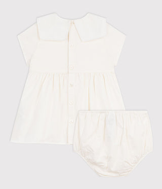 Babies' Dress in Cotton/Linen with Short Sleeves and Bloomers