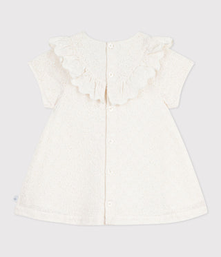 Babies' Dress in Broderie Anglaise with Short Sleeves and A Hearts Motif