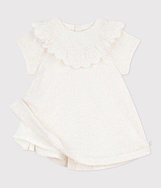 Babies' Dress in Broderie Anglaise with Short Sleeves and A Hearts Motif