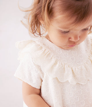 Babies' Dress in Broderie Anglaise with Short Sleeves and A Hearts Motif