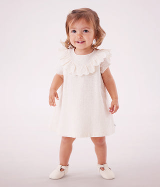 Babies' Dress in Broderie Anglaise with Short Sleeves and A Hearts Motif
