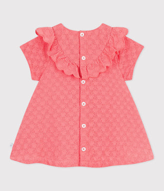Babies' Dress in Broderie Anglaise with Short Sleeves and a Hearts Motif