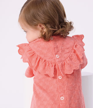Babies' Dress in Broderie Anglaise with Short Sleeves and a Hearts Motif