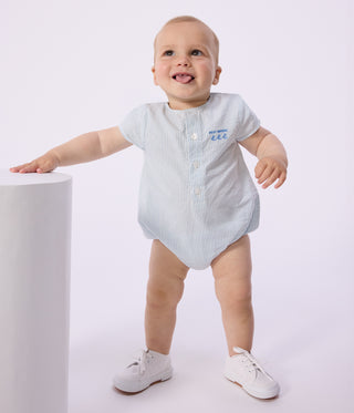 Babies' Short-Sleeved Stripy Cotton Rompers