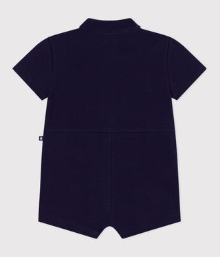 Babies' Short Plain Cotton Jumpsuit with a Polo Collar