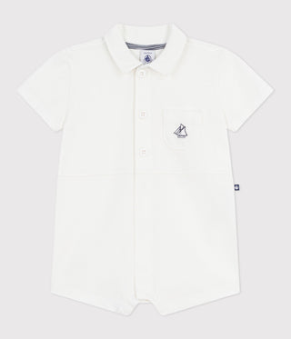 Babies' Short Plain Cotton Jumpsuit with a Polo Collar