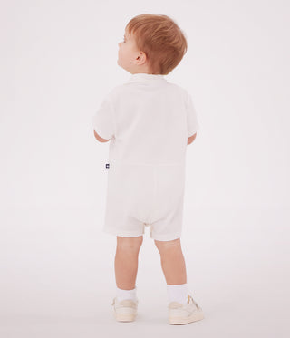 Babies' Short Plain Cotton Jumpsuit with a Polo Collar
