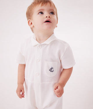 Babies' Short Plain Cotton Jumpsuit with a Polo Collar