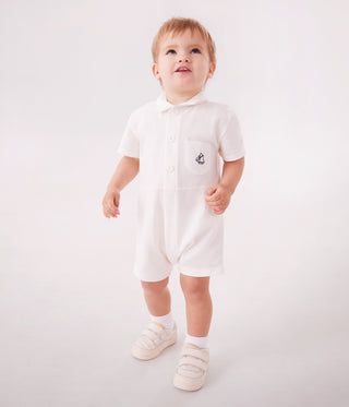 Babies' Short Plain Cotton Jumpsuit with a Polo Collar