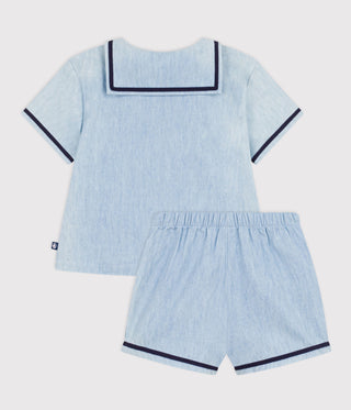 Babies' 2-Piece Set in Chambray including A T-Shirt with A Sailor Collar