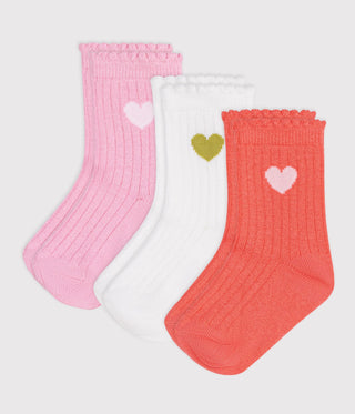 Babies' Heart Patterned Cotton Socks - 3-Pack