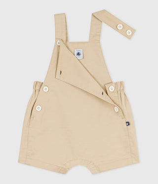 Babies' Short-Legged Plain Cotton Twill Dungarees