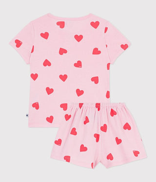 Children's Short Heart Print Cotton Pyjamas