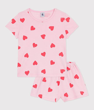 Children's Short Heart Print Cotton Pyjamas