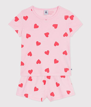 Children's Short Heart Print Cotton Pyjamas