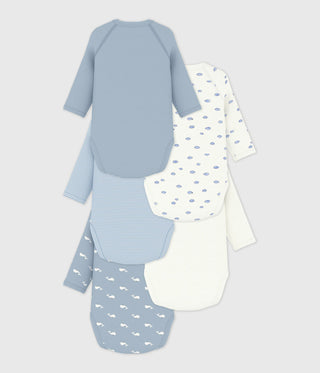 Babies' Long-Sleeved Printed Cotton Wrapover Bodysuits - 5-Pack