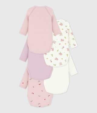 Babies' Long-Sleeved Printed Cotton Wrapover Bodysuits - 5-Pack