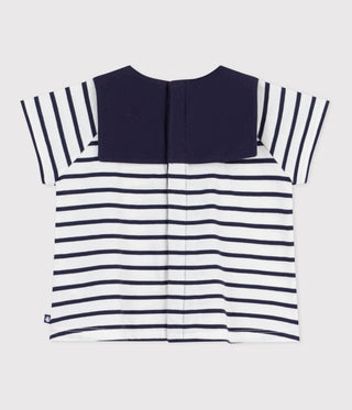 Babies' Blouse in Breton Stripe Cotton with An Embroidered Collar