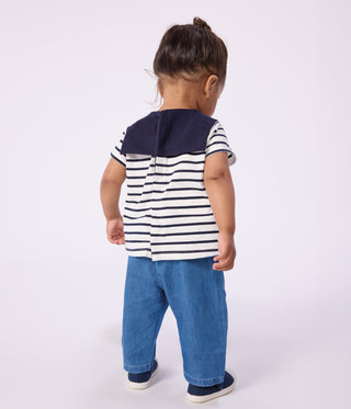 Babies' Blouse in Breton Stripe Cotton with An Embroidered Collar