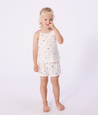 Girls' Short and Strappy Heart Print Cotton Pyjamas