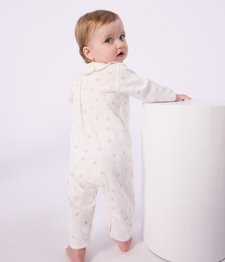 Babies' Footless Openwork Floral-Print Cotton Pyjama Suit