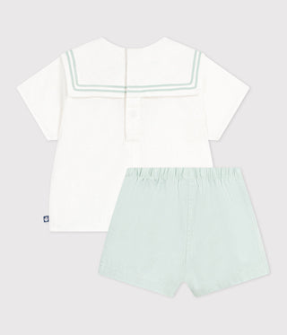 Babies' 2-Piece Cotton/Linen Outfit, with A Sailor Collar Top