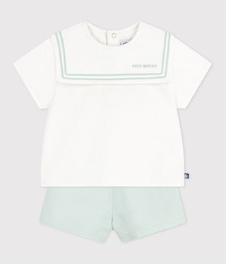 Babies' 2-Piece Cotton/Linen Outfit, with A Sailor Collar Top