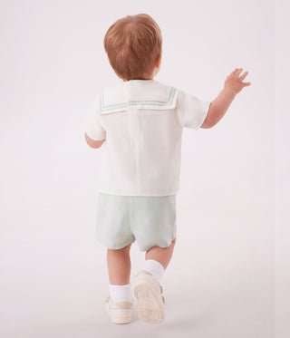 Babies' 2-Piece Cotton/Linen Outfit, with A Sailor Collar Top