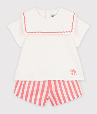 Babies' 2-Piece Cotton/Linen Outfit, with A Sailor Collar Top