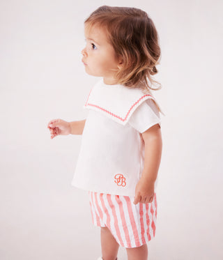 Babies' 2-Piece Cotton/Linen Outfit, with A Sailor Collar Top