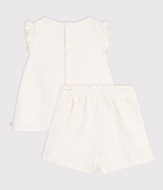 Babies' 2-Piece Outfit in Broderie Anglaise, Hearts Design