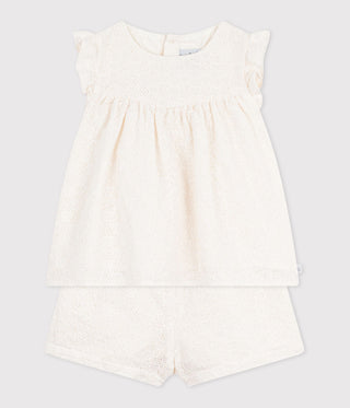 Babies' 2-Piece Outfit in Broderie Anglaise, Hearts Design